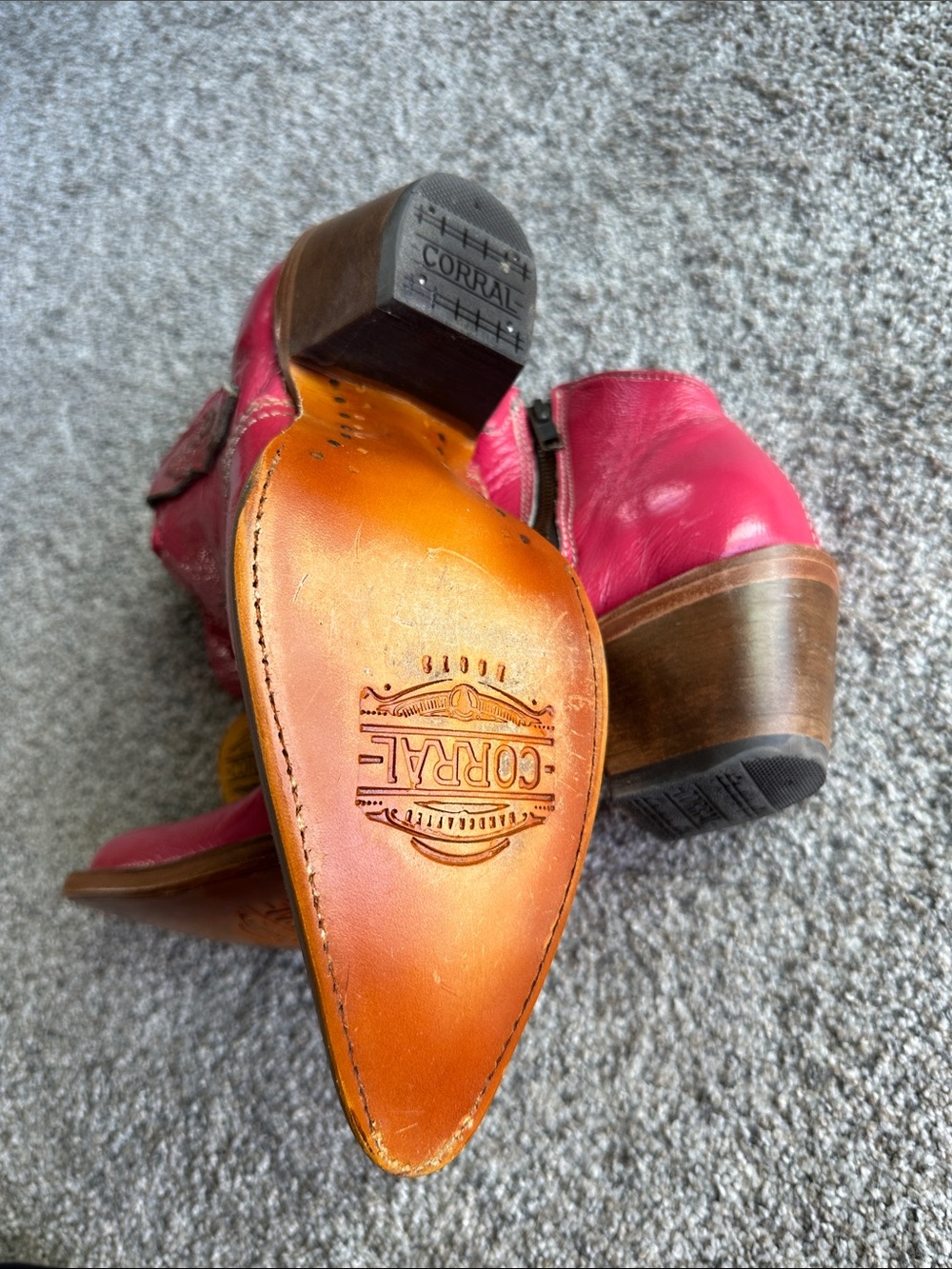 Corral Pink Leather Western Ankle Boots - Picture 3 of 4